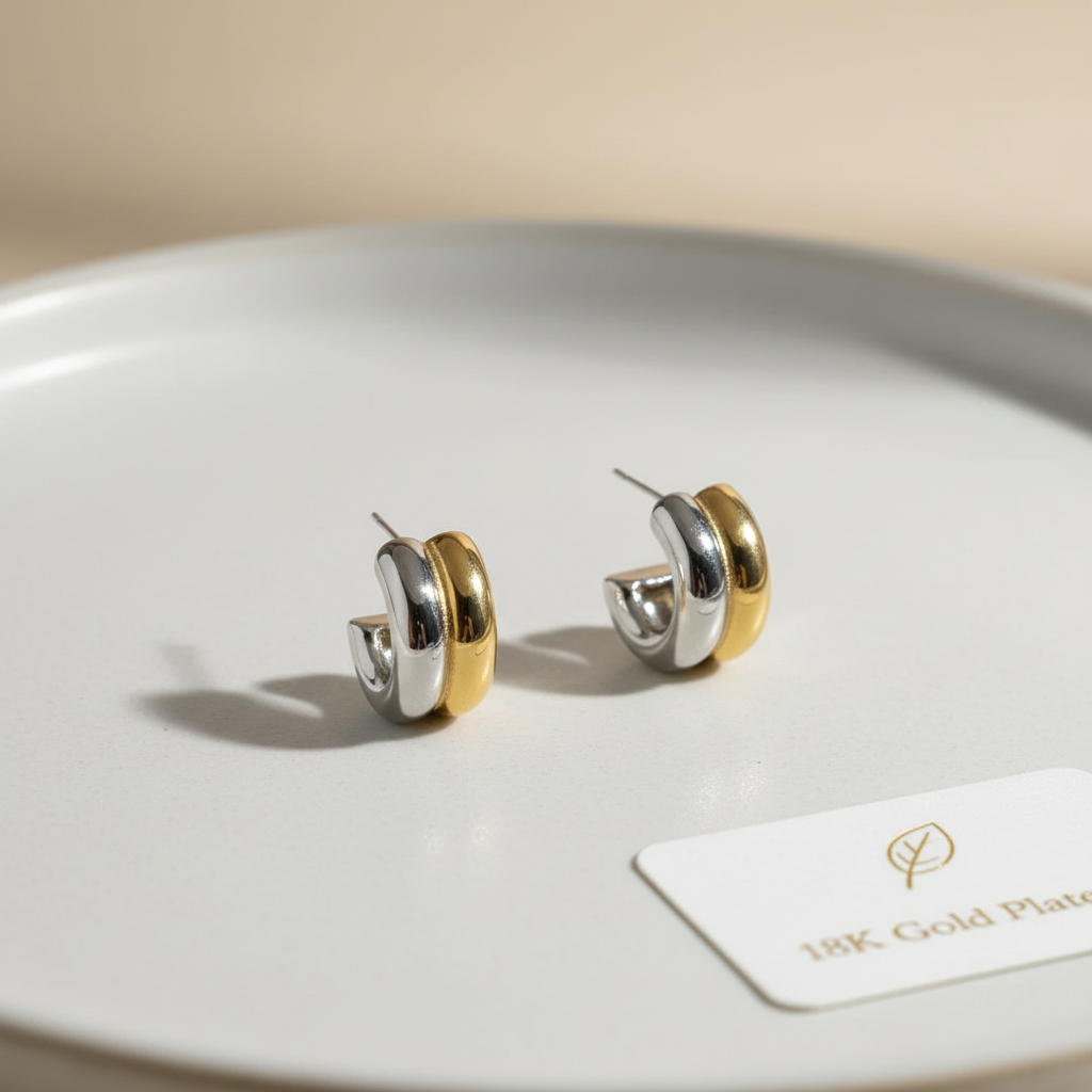 Vattentäta Chunky Hoop Örhängen i Guld & Silver - Produktbild