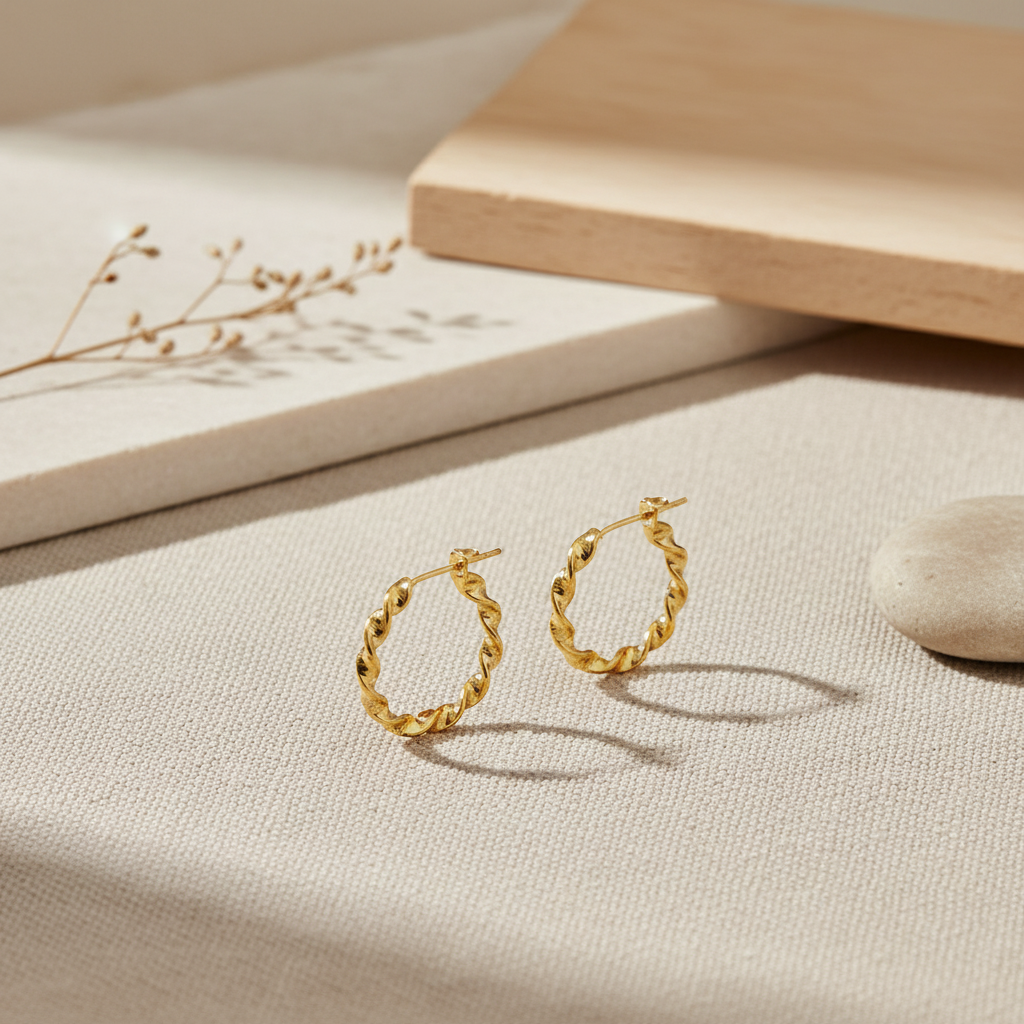 Vattentäta Twisted Mini Hoops i 18K Guld